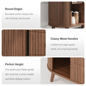 English Elm Sideboard Fluted Credenza with Three Drawers Two Doors Matte Black Modern Storage Walnut T3773P417317