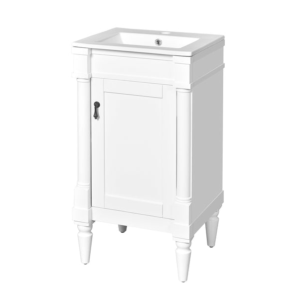 English Elm 18-Inch Modern Bathroom Vanity with Sink Compact Retro Design Durable MDF & Solid Wood Legs Storage-Friendly White N710P257401K