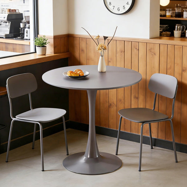 English Elm 31.5" Round Mdf Pedestal Dining Table Mid-century Modern Sculpted Base Seats Four Grey W234P405191
