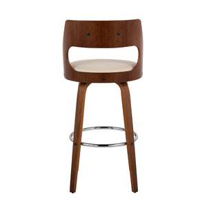 English Elm Cecina Mid-Century Barstool Set of 2 with Swivel, Walnut Frame, Faux Leather Upholstery, 360° Comfort Cream B202S00488