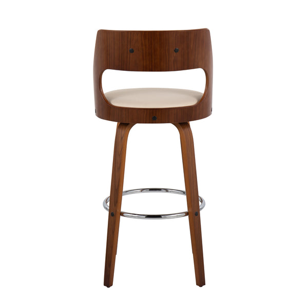 English Elm Cecina Mid-Century Barstool Set of 2 with Swivel, Walnut Frame, Faux Leather Upholstery, 360° Comfort Cream B202S00488