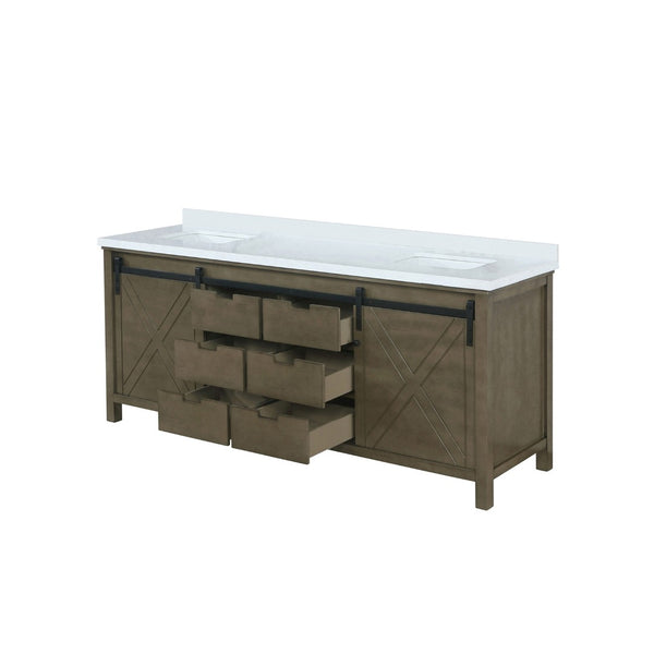 English Elm Rustic Brown Double Bath Vanity With Cultured Marble Top - 84" W, Soft-Close Doors & Ample Storage B2731P260181-GIGA