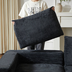 English Elm 99-Inch L-Shaped Sectional Sofa In Black Corduroy, No Assembly, Reversible Chaise & Comfort Pillows W834S00492