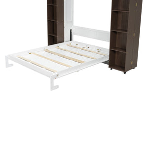 English Elm Queen Murphy Wall Bed with Hydraulic Lift and Push Pull Cabinet Storage Unit Espresso LP000381AAP