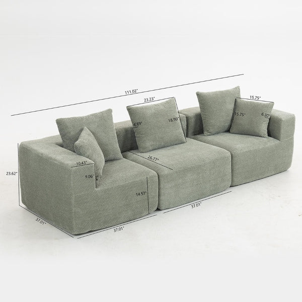 English Elm Modular Low Profile Sectional Sofa Plush Chenille Upholstery for Cozy Living Rooms Light Green W3326S00032