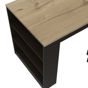 English Elm Kitchen Island Table With Two Legs And Three Stylish Side Shelves For Modern Storage Solutions B097S00132