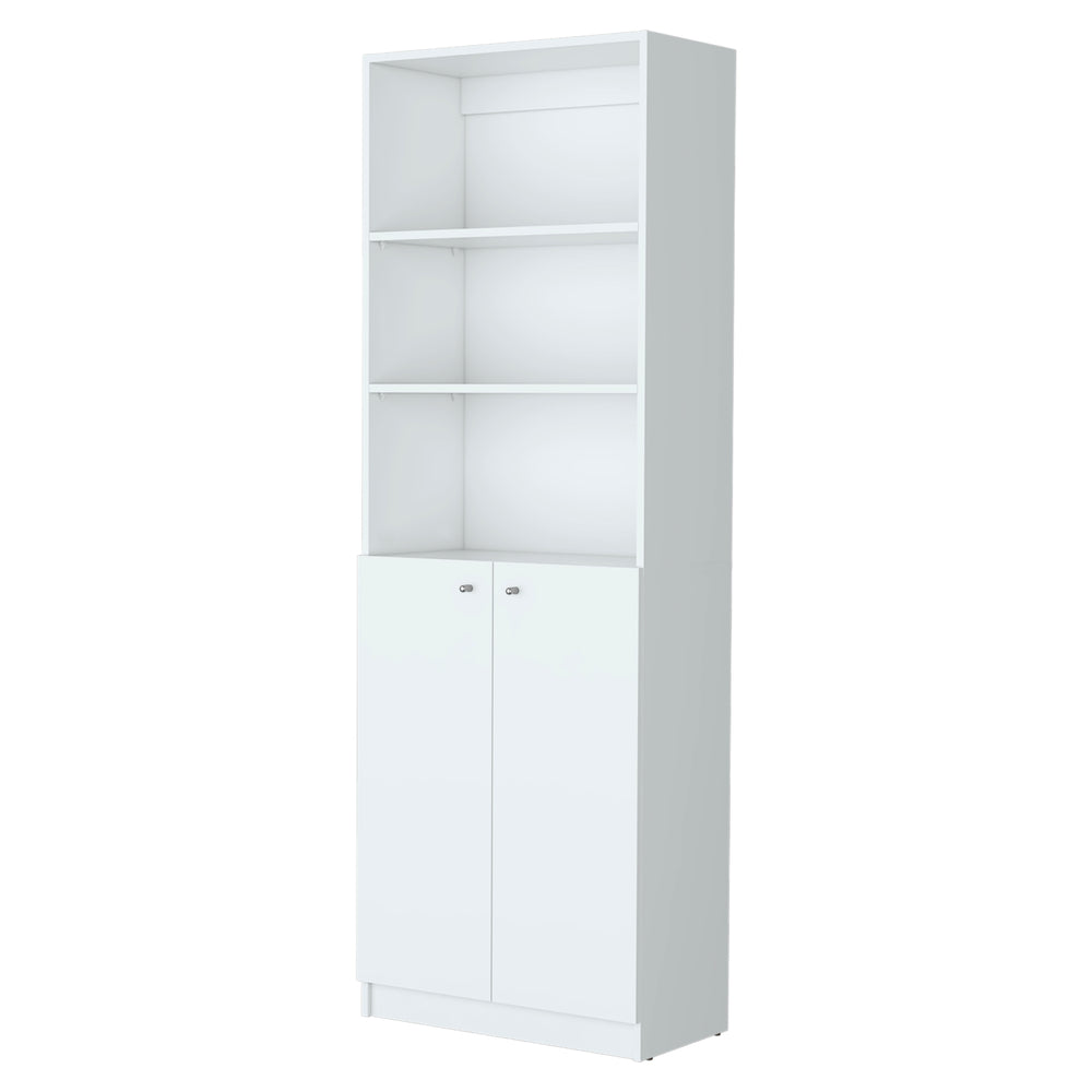 English Elm Sutton White 2-Door Bookcase with Multi-Level Open Shelves, Engineered Wood Storage, Space-Saving Design B128P176167