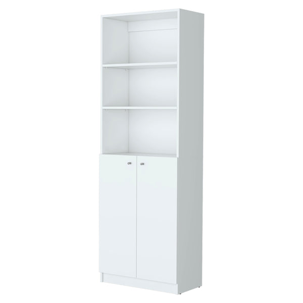 English Elm Sutton White 2-Door Bookcase with Multi-Level Open Shelves, Engineered Wood Storage, Space-Saving Design B128P176167