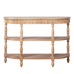 English Elm Handcrafted Oval Console Table Woven Corn Husk Trim Spindle Legs Three Tier Entryway W2729P298160