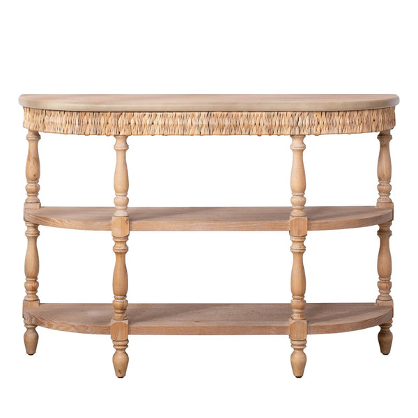 English Elm Handcrafted Oval Console Table Woven Corn Husk Trim Spindle Legs Three Tier Entryway W2729P298160