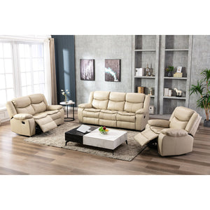 English Elm 1+2+3 Leather reclining sectional set with pocket springs, pillow-top arms, storage, solid frame comfort Cream W791S00004