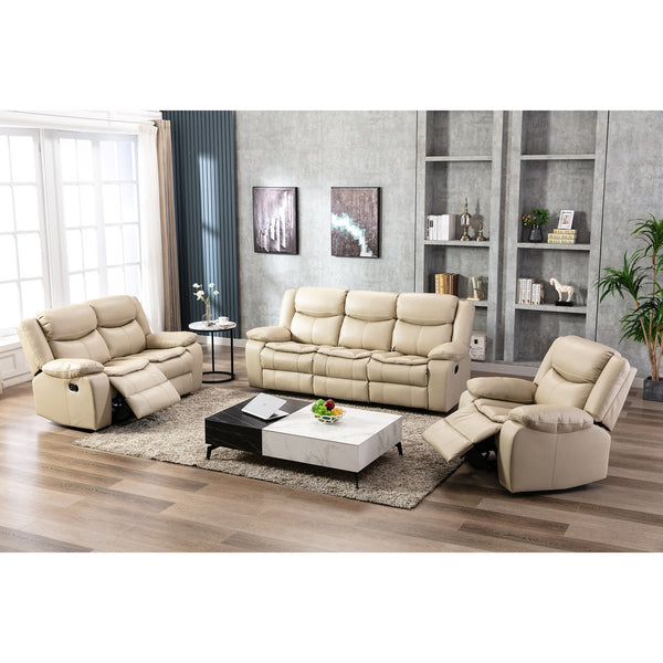 English Elm 1+2+3 Leather reclining sectional set with pocket springs, pillow-top arms, storage, solid frame comfort Cream W791S00004