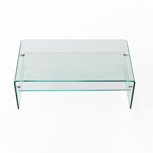 English Elm Christopher Knight Home® - COFFEE Bent 12mm Tempered Glass Table with 8mm Shelf — Clear Green-Tint Modern Sculptural Centerpiece 57673.00