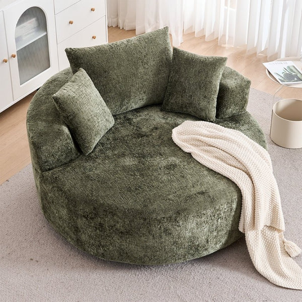 English Elm Round Swivel Barrel Chair Plush Chenille Upholstery Cozy Accent Seat for Any Room Green W2915P338893