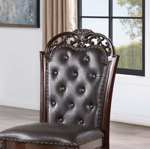 English Elm Traditional Tufted Side Chairs Set of 2 in Cherry Finish with Nailhead Trim, Carved Baroque Legs, Espresso Upholstery Brown 48 L x 24 W x 15 H B011P197299
