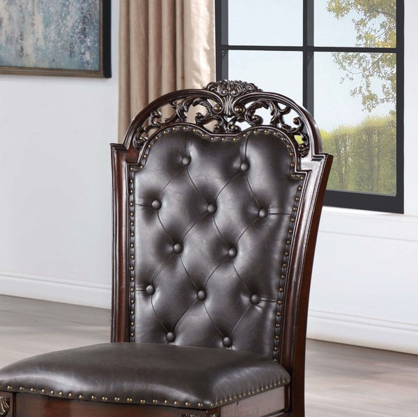 English Elm Traditional Tufted Side Chairs Set of 2 in Cherry Finish with Nailhead Trim, Carved Baroque Legs, Espresso Upholstery Brown 48 L x 24 W x 15 H B011P197299