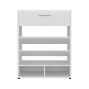 English Elm Alpine 3-Tier Shoe Rack with Drawer and Five Shelves — Compact White MDF Organizer for Entryways B200P335333