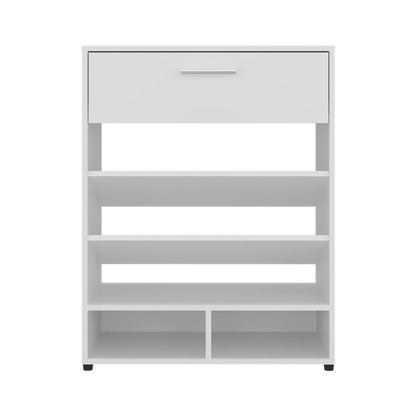 English Elm Alpine 3-Tier Shoe Rack with Drawer and Five Shelves — Compact White MDF Organizer for Entryways B200P335333