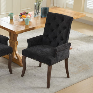 English Elm Upholstered Chenille Accent Dining Chair with Tufted Diamond Back, Curved Solid Wood Legs, Comfortable Support Black W1143P346928