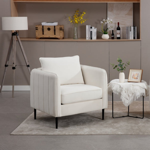 English Elm Accent Velvet Armchair Mid-century Modern Plush Seat with Metal Legs for Any Room W3244P327103