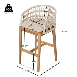 English Elm Christopher Knight Home® - Laguna Teak-Finish Acacia Outdoor Barstools Set of 2 with Beige Cushions, Rope Back, Modern Patio Comfort N775P318242T