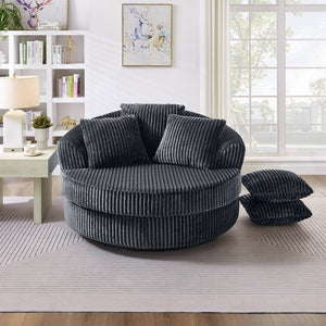 English Elm 360° 360 Swivel Round Lounge Chair Corduroy Upholstered Sculptural Seat with Removable Pillows Gray W3705S00039