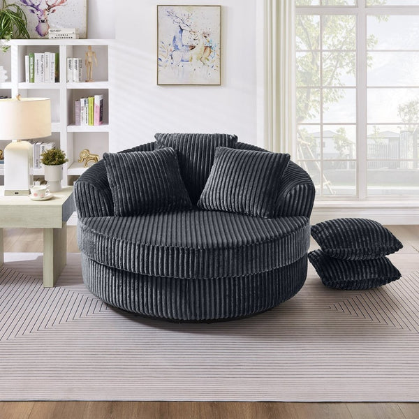 English Elm 360° 360 Swivel Round Lounge Chair Corduroy Upholstered Sculptural Seat with Removable Pillows Gray W3705S00039