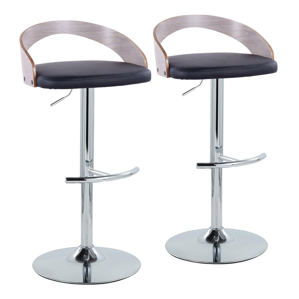English Elm Grotto Adjustable Barstool Set Of 2 - Modern Swivel Design With Chrome Base, Grey Wood & Faux Leather B202S00914