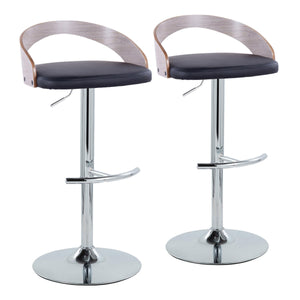 English Elm Grotto Adjustable Barstool Set Of 2 - Modern Swivel Design With Chrome Base, Grey Wood & Faux Leather B202S00914