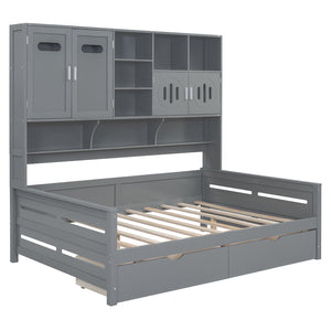 English Elm Full Size Wooden Daybed With Storage Drawers, Integrated Cabinet, And Stylish Gray Finish - Perfect For Any Space! N820S00016E