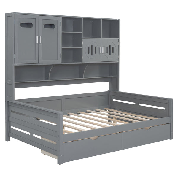 English Elm Full Size Wooden Daybed With Storage Drawers, Integrated Cabinet, And Stylish Gray Finish - Perfect For Any Space! N820S00016E