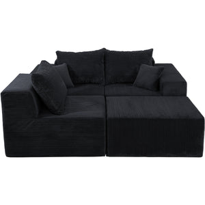 English Elm 4-Piece Modular L-Shaped Sectional Sofa with Corduroy Upholstery, Convertible Chaise, Pillows Included Black W3163S00038