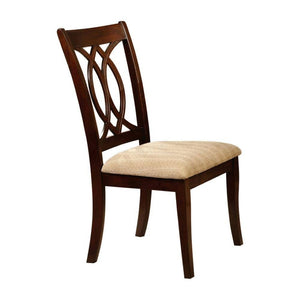English Elm Brown Cherry Wood Dining Side Chairs Set of 2 Beige Padded Transitional Style B2741P425807