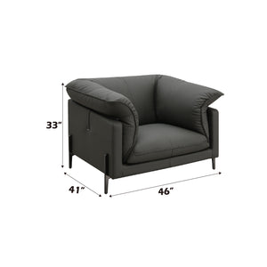 English Elm Tadi Black Top Grain Leather Chair with Memory Foam & Feather Cushions, Durable Hardwood Frame, 220lb capacity B2726P265280