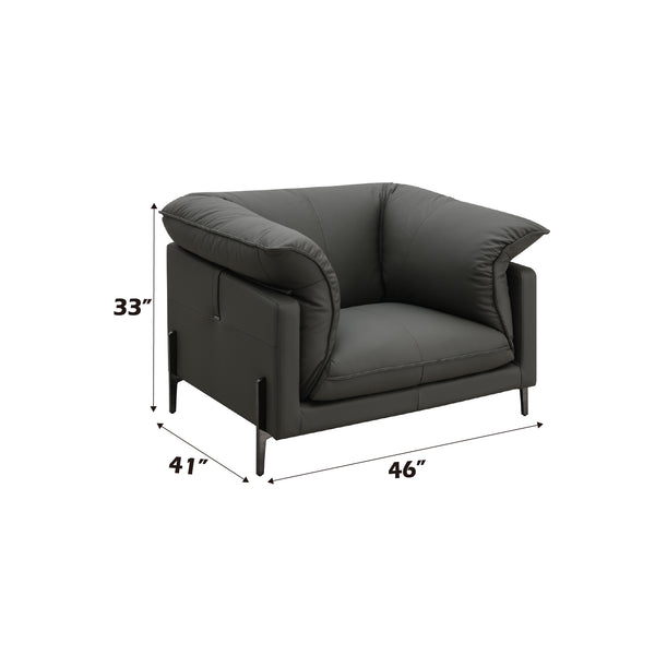 English Elm Tadi Black Top Grain Leather Chair with Memory Foam & Feather Cushions, Durable Hardwood Frame, 220lb capacity B2726P265280