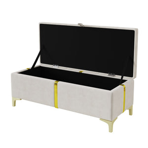 English Elm 2-pieces Queen Platform Bed Set Pu Upholstered Hydraulic Storage with Gold Accent Ottoman N733S362242A