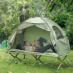 English Elm Outsunny Elevated Folding Cot Tent Combo for Solo Camping with Carry Bag Included W2225P200419