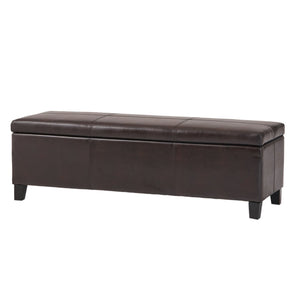 English Elm Upholstered Pu Leather Storage Ottoman with Solid Wood Legs Hinged Lid Bench Seat Brown N757P414088O