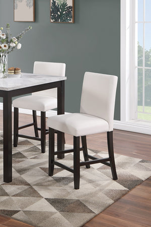 English Elm Modern 5pc Counter Height Dining Set with Faux Marble Top & White Faux Leather Chairs, 40" Square B011P184983