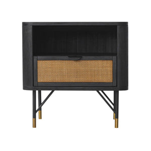 English Elm Saratoga Acacia Wood Nightstand with Cane Rattan Drawer and Open Shelf Storage B2736P464859