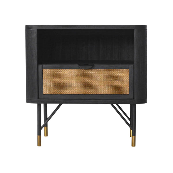 English Elm Saratoga Acacia Wood Nightstand with Cane Rattan Drawer and Open Shelf Storage B2736P464859