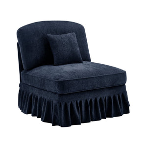 English Elm Armless Chenille Sofa Sculptural Spindle Legs Silver Thread Upholstery Living Room Blue W3041P332625