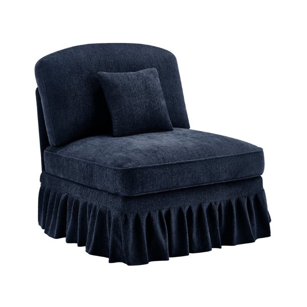 English Elm Armless Chenille Sofa Sculptural Spindle Legs Silver Thread Upholstery Living Room Blue W3041P332625