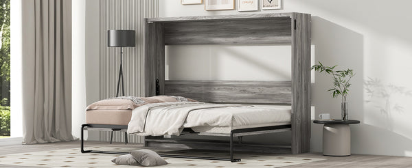 English Elm Full Full Size Murphy Bed Cabinet Gray — Space-Saving Fold-Down Full Bed with 800lb Capacity, Sleek Design N709P002048D