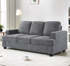 English Elm Modern Velvet Sofa Luxurious 3-Seater Couch with Deep Seating, High-Density Foam, Loose Back Cushions, Wide Arms, Stylish Living Room Centerpiece Grey B2735P292326