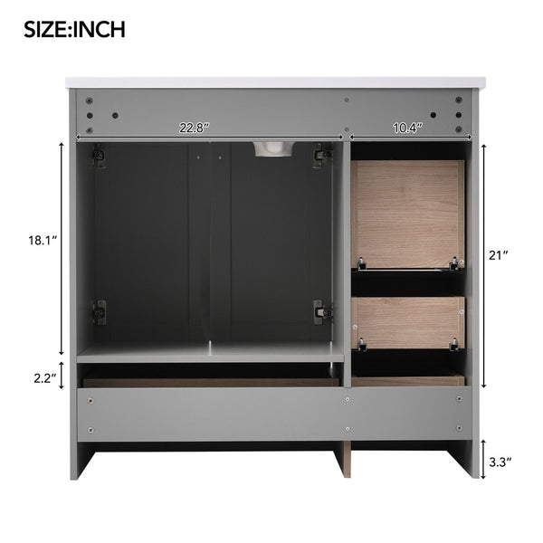 English Elm 36 Inch Shaker Bathroom Vanity with Resin Sink Four Soft Close Drawers Mdf Cabinet Gray N729P000028E