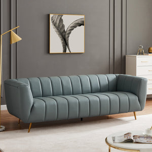 English Elm Ashcroft Furniture - LaMattina Mid-Century Modern Genuine Italian Leather Channel Tufted Sofa with Solid Wood Frame and High-Density Foam Comfort Dusty Blue,Pewter B183P231984