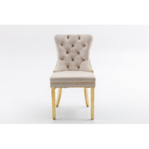English Elm Hengming Tufted Wingback Velvet Dining Chairs Nailhead Trim Formal Set of 2 Beige W212P465074