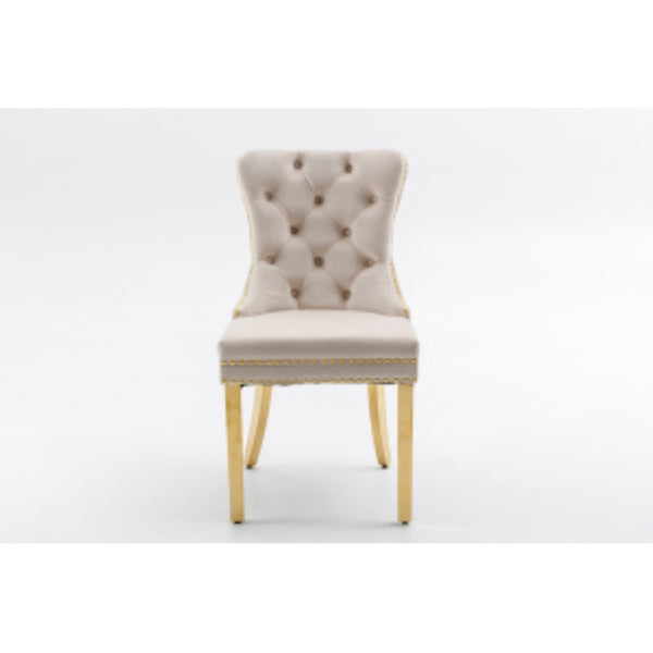 English Elm Hengming Tufted Wingback Velvet Dining Chairs Nailhead Trim Formal Set of 2 Beige W212P465074