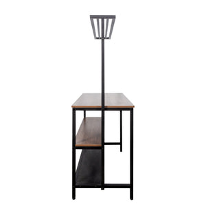 English Elm kitchen Island Table with 3-Tier Storage & 3 Hooks — Wood Grain Baker’s Rack, Microwave Stand with Stools Space W331S00183